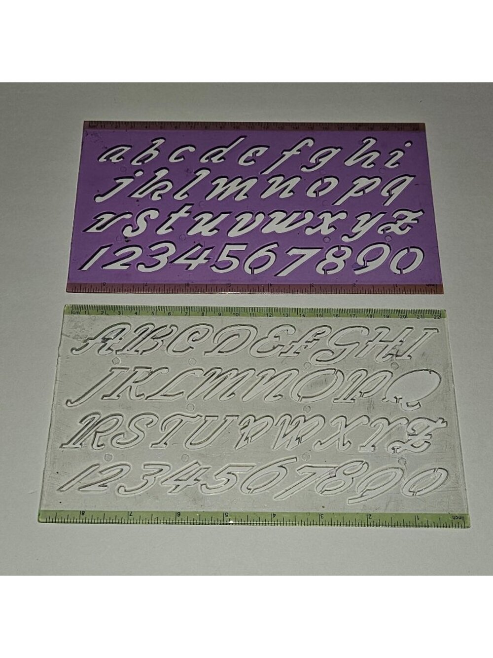 2 Script Cursive Alphabet Letters Numbers Stencils Plastic Lot READ